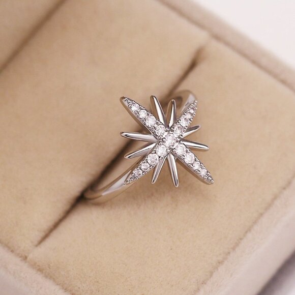 💍Bling Bling Stars Trendy High Quality Six-pointed Silver Ring for VIP336 - Picture 2 of 7